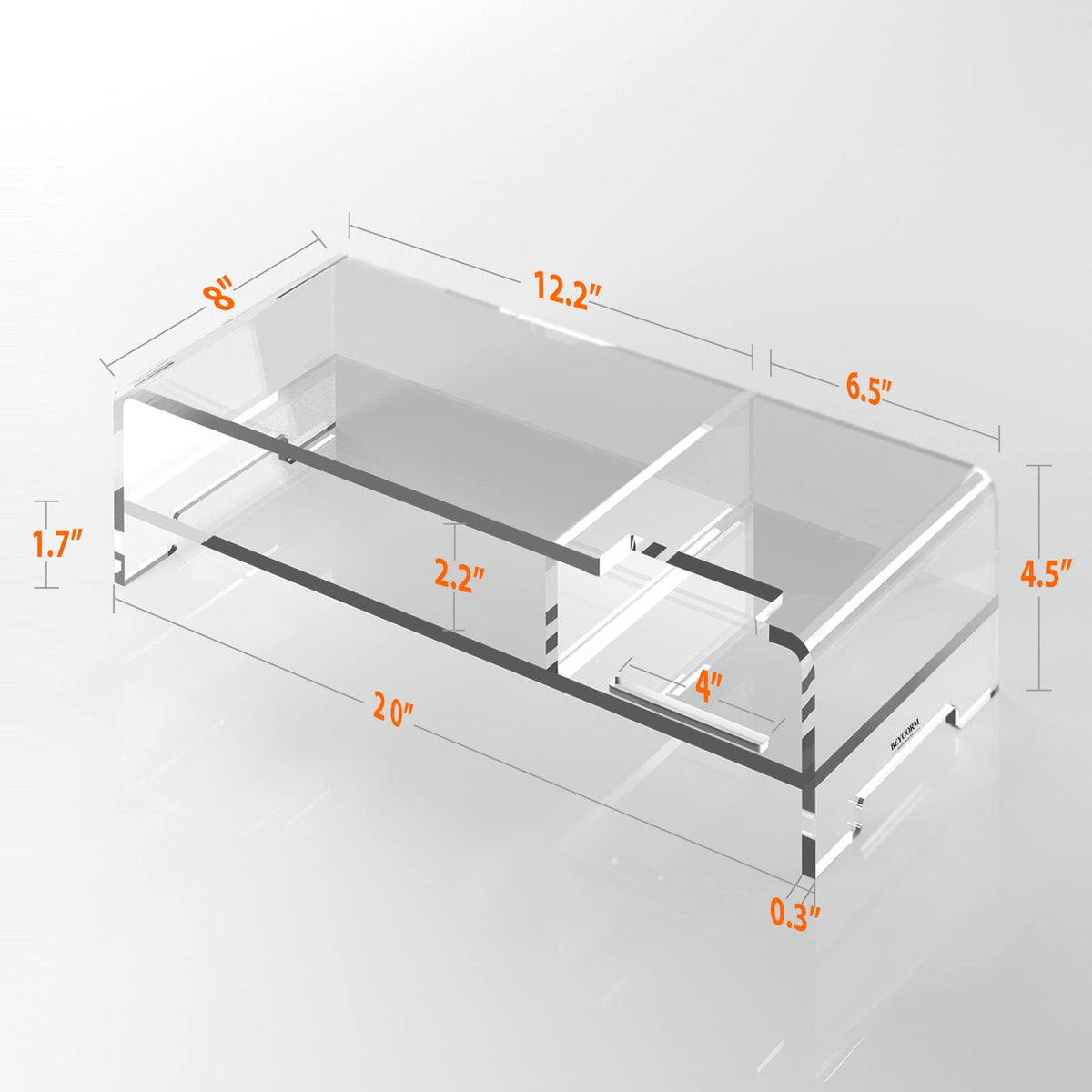 BEYGORM Acrylic Monitor Stand Riser, Wide 20", 2 Tier Computer with Storage, Desk Organizer Desktop Printer Laptop Storage Shelf Screen Holder Phone - image 2