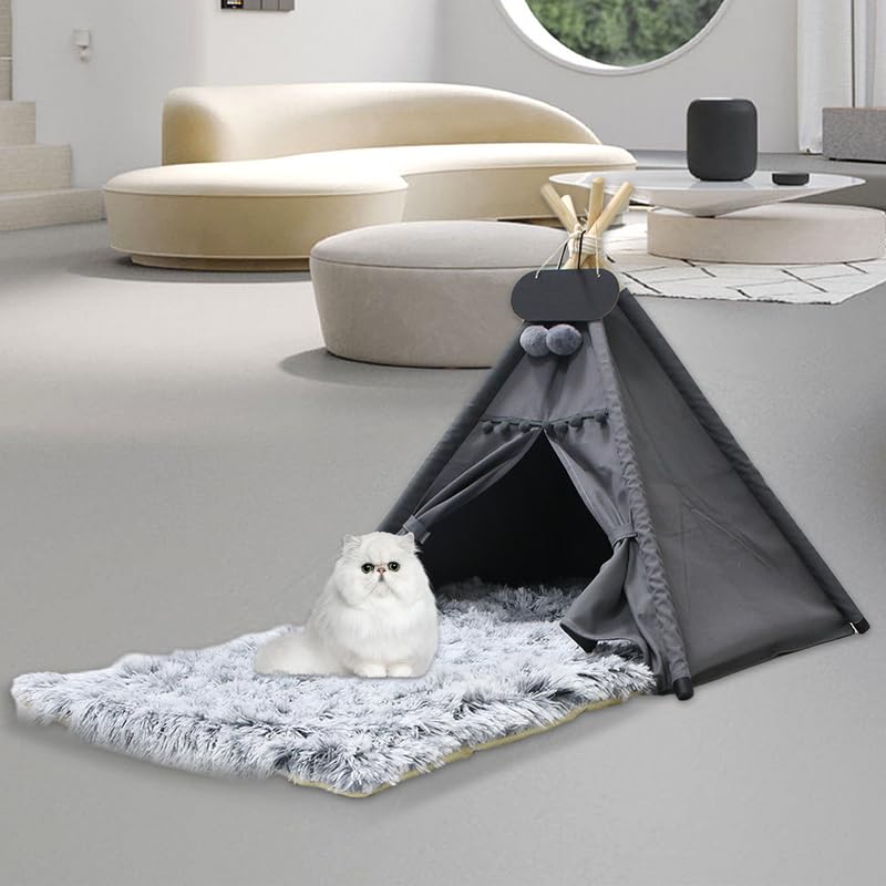 Whiwhi Pets Luxury Teepee Dog Tent with Washable Plush Mat – 60x60x70cm