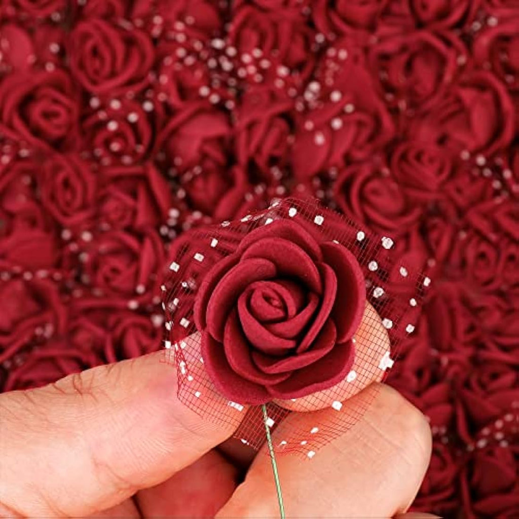 Jolof Store 144Pcs Mini Foam Roses – Dark Red Artificial Flower Heads