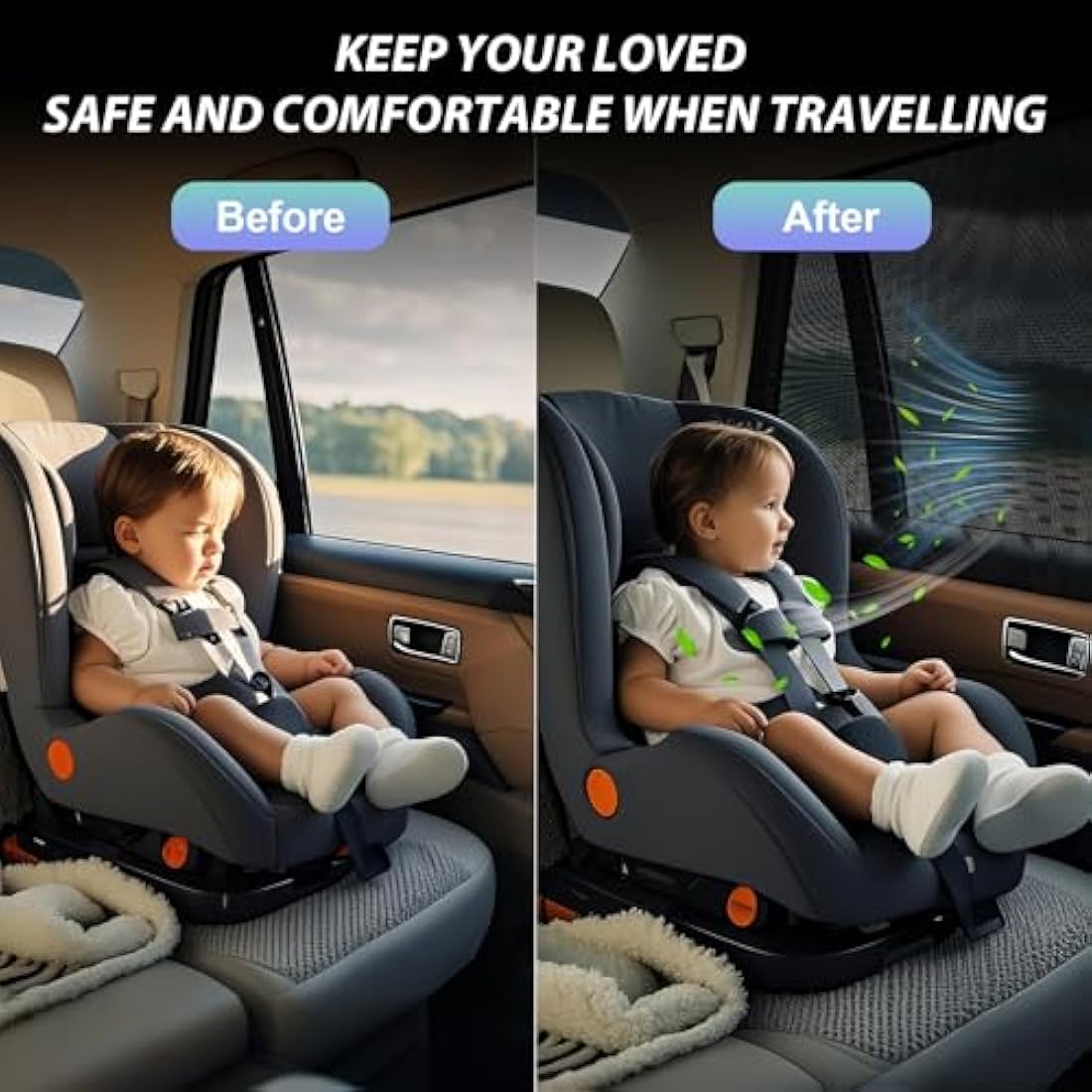 PEMOTech Car Window Shades for Baby | 2-Pack UV Protection Spandex Mesh