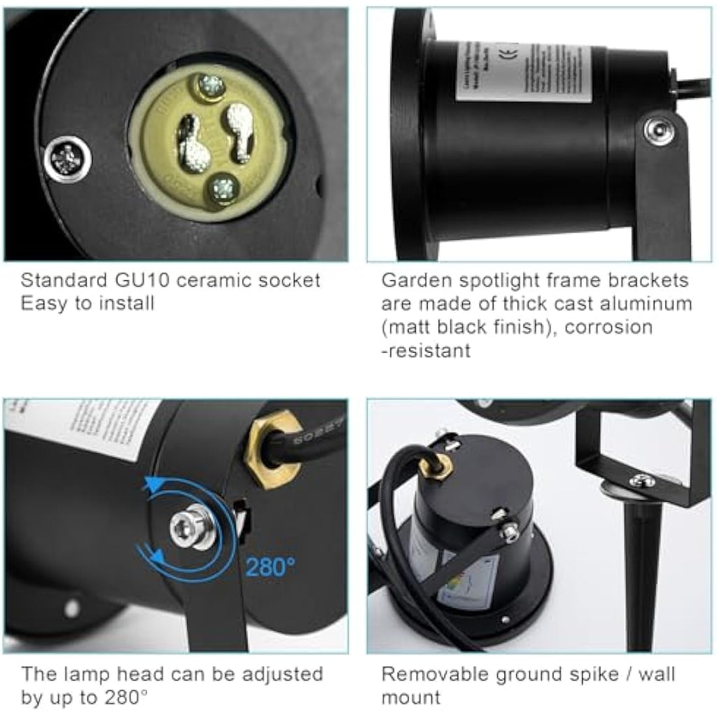 Wondlumi 4-Pack GU10 Garden Spike Lights | IP65 Waterproof Outdoor Spotlights