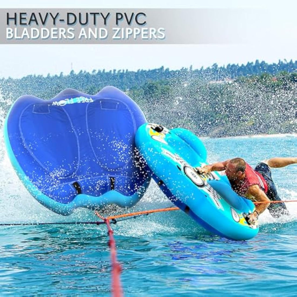 SereneLife 2-Person Inflatable Towable Tube – Blue PVC Water Raft