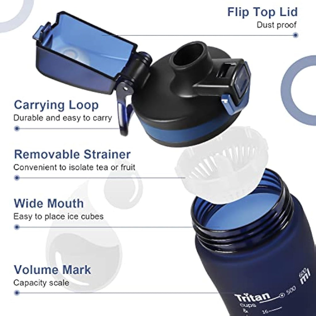 Opard Sports Water Bottle – 600ml BPA Free Tritan Plastic Leak Proof Lid
