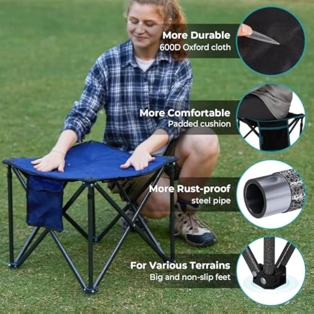 FUNDANGO 2-Pack Heavy Duty Padded Camping Stool | 400 Lbs Folding Seat