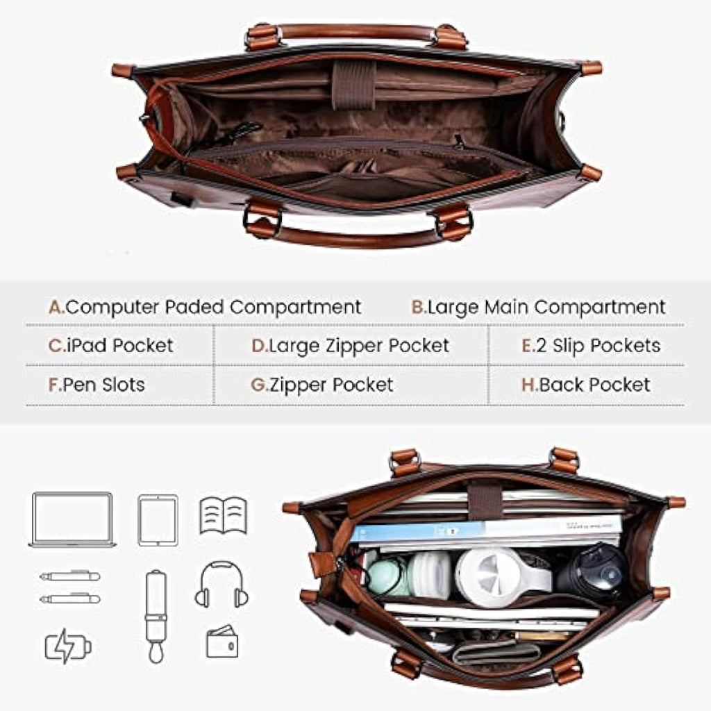 LOVEVOOK 15.6 Inch Laptop Tote Bag – Vintage PU Leather Work Briefcase
