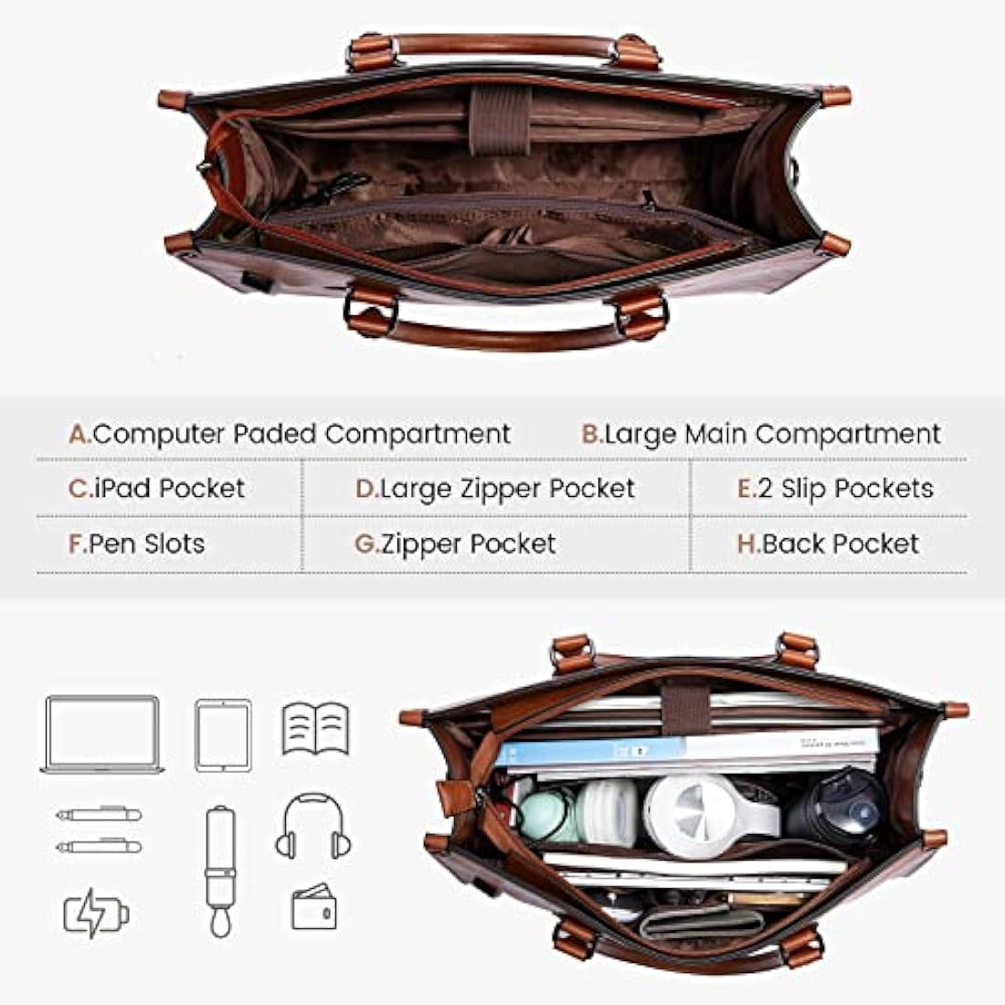 LOVEVOOK 15.6 Inch Laptop Tote Bag – Vintage PU Leather Work Briefcase