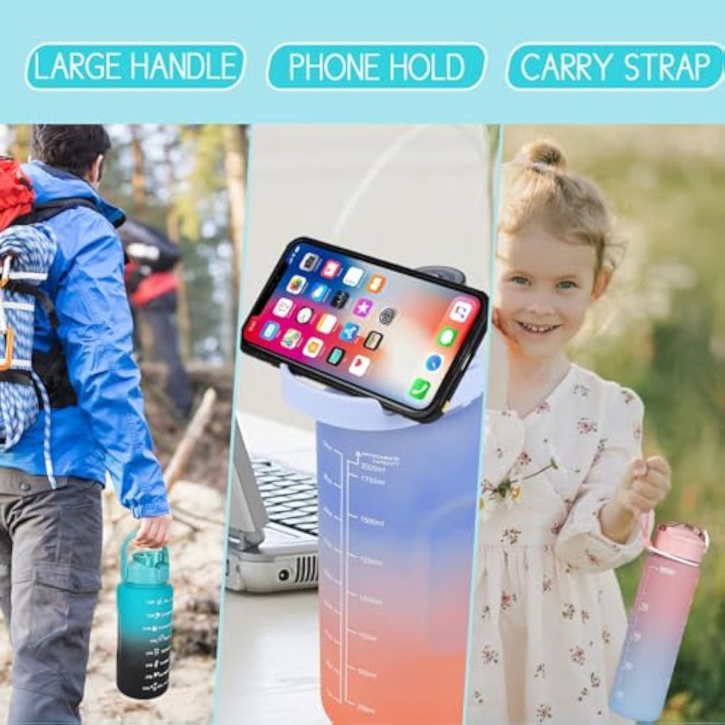 CodiCile 2 Pack Motivational Water Bottle Set – 2L & 750ml BPA Free