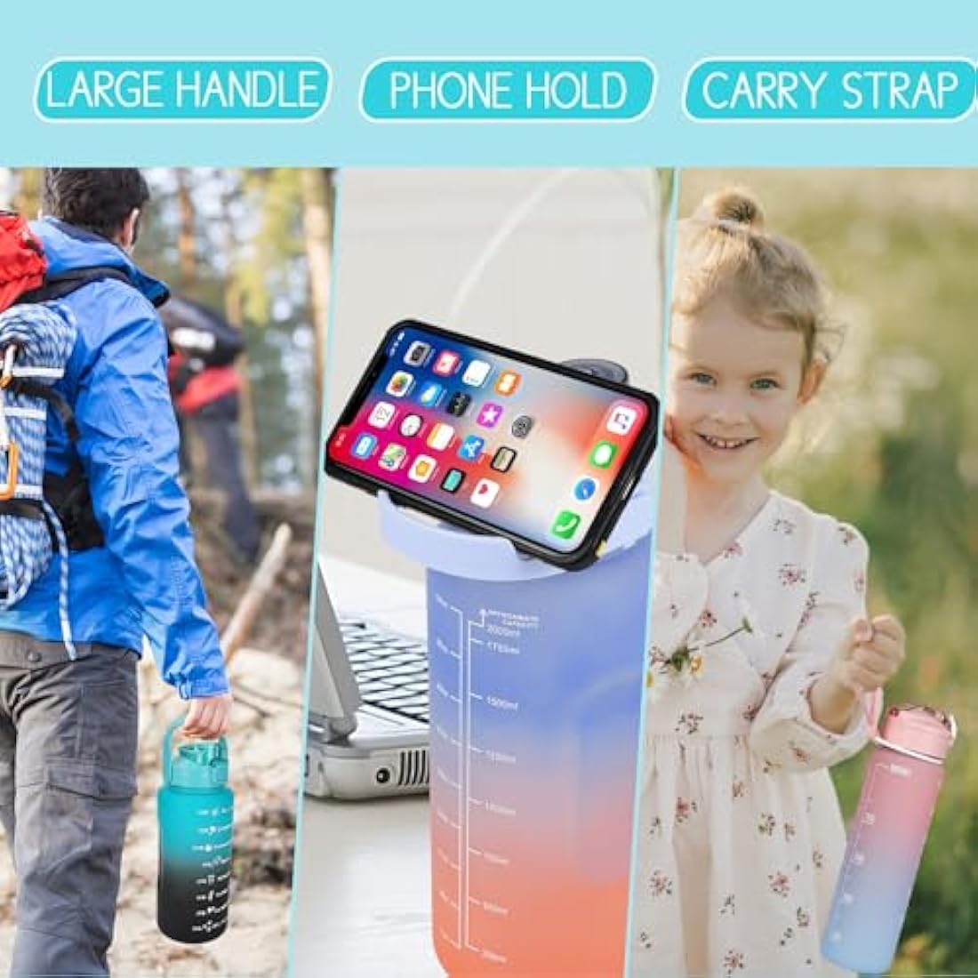 CodiCile 2 Pack Motivational Water Bottle Set – 2L & 750ml BPA Free