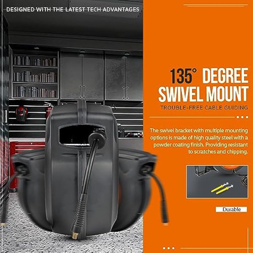 SuperHandy Retractable Air Hose Reel | 3/8" x 50' Hybrid Polymer Hose