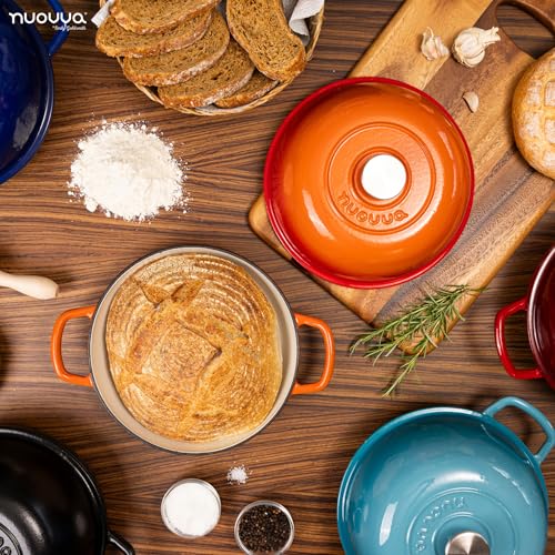 Nuovva Enamelled Cast Iron Dutch Oven - 6 Quart Bread Pot, Orange