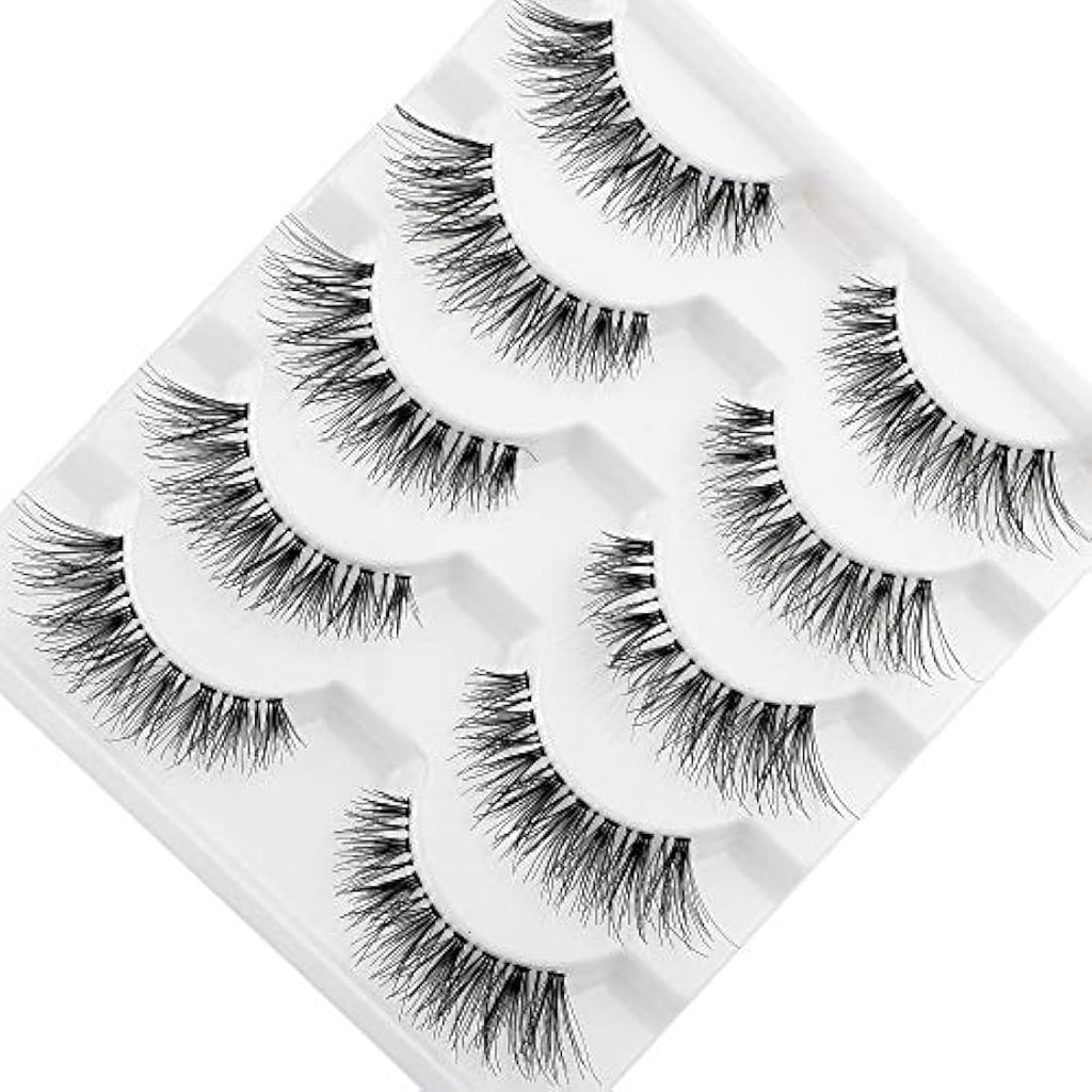 JIMIRE 3D False Eyelashes – Natural Demi-Wispies Cat Eye Lashes, 5 Pairs