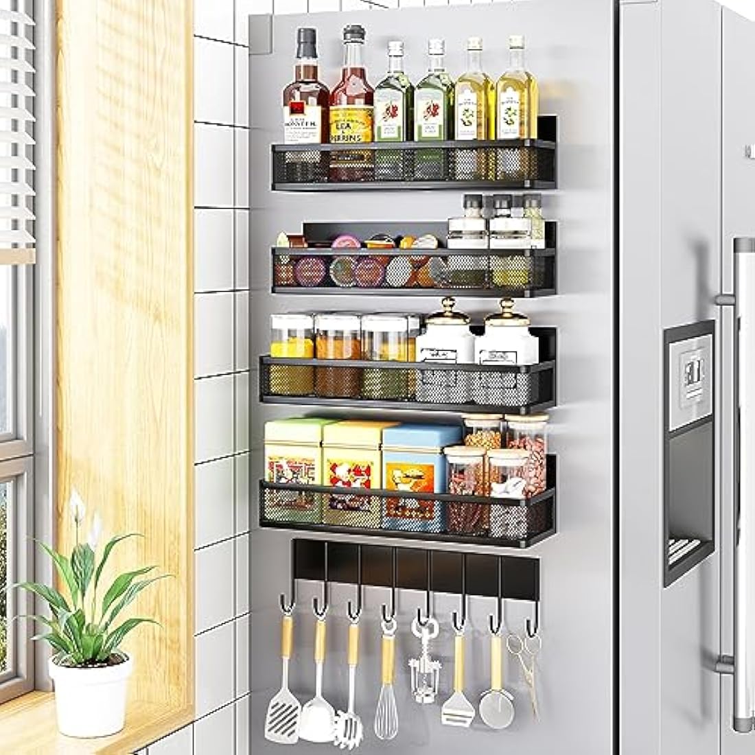 Aufworld Magnetic Spice Rack for Refrigerator – 5 Pack Fridge Organizer
