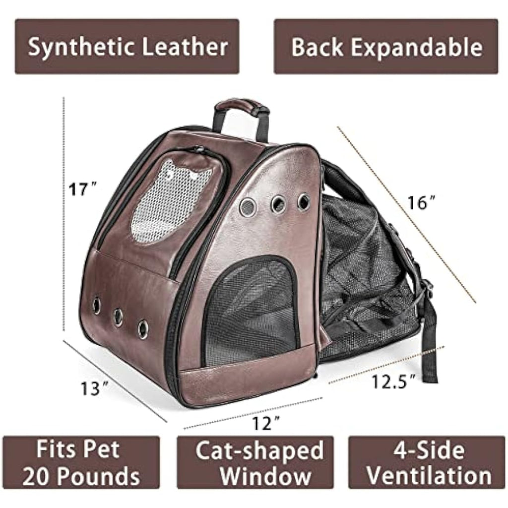 Jolof Store Large Cat Backpack – Expandable Leather Pet Carrier