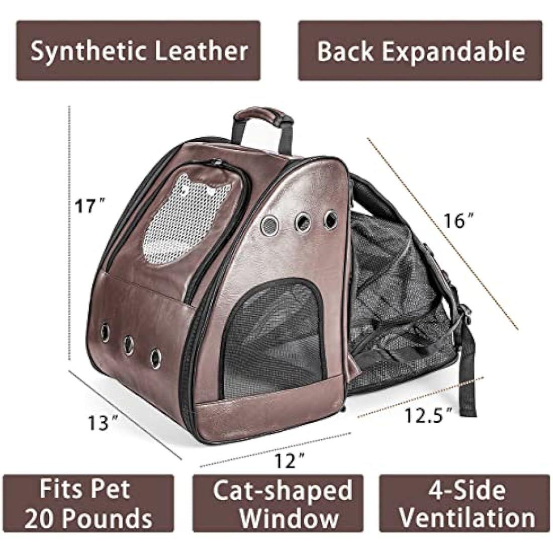 Jolof Store Large Cat Backpack – Expandable Leather Pet Carrier