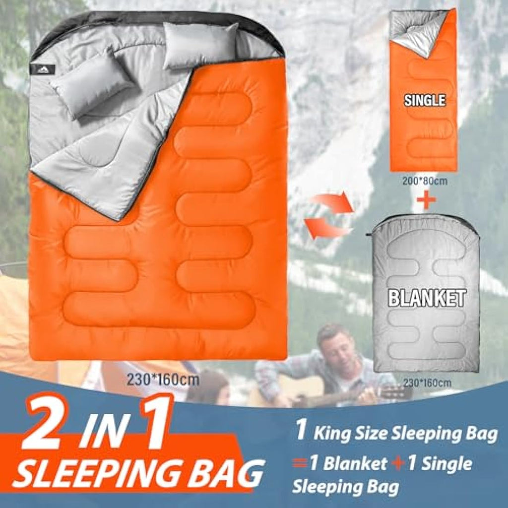 MEREZA XL Double Sleeping Bag | Waterproof 2 Person Cold Weather