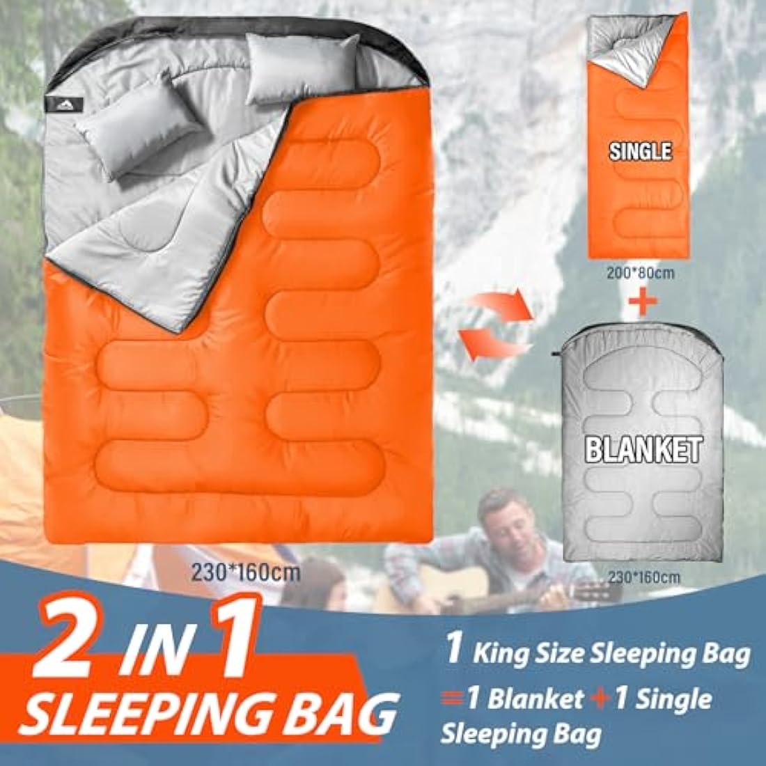 MEREZA XL Double Sleeping Bag | Waterproof 2 Person Cold Weather