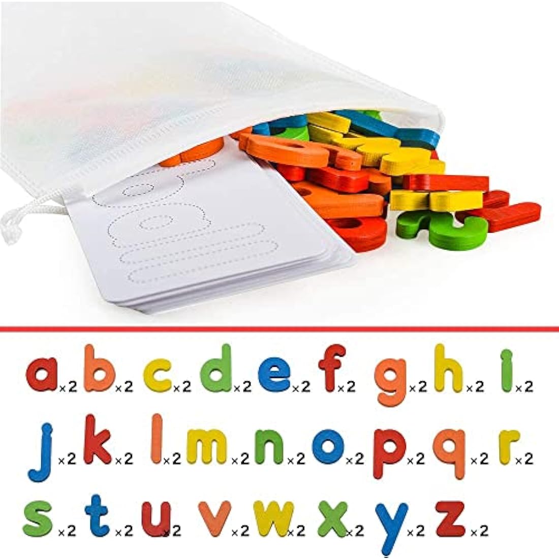 Qukir Spelling Games: Wooden Alphabet Flash Cards Montessori Learning Toy