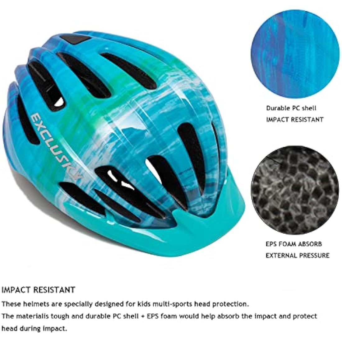 Exclusky Kids Bike Helmet with LED Light | Adjustable Size 50-57cm
