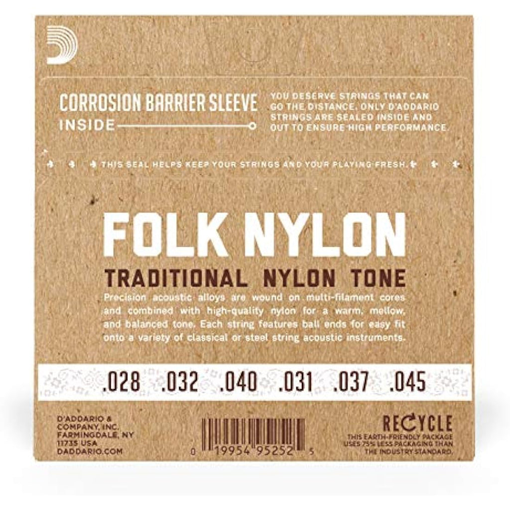 D'Addario Folk Nylon Classical Guitar Strings - Ball End EJ34 Black