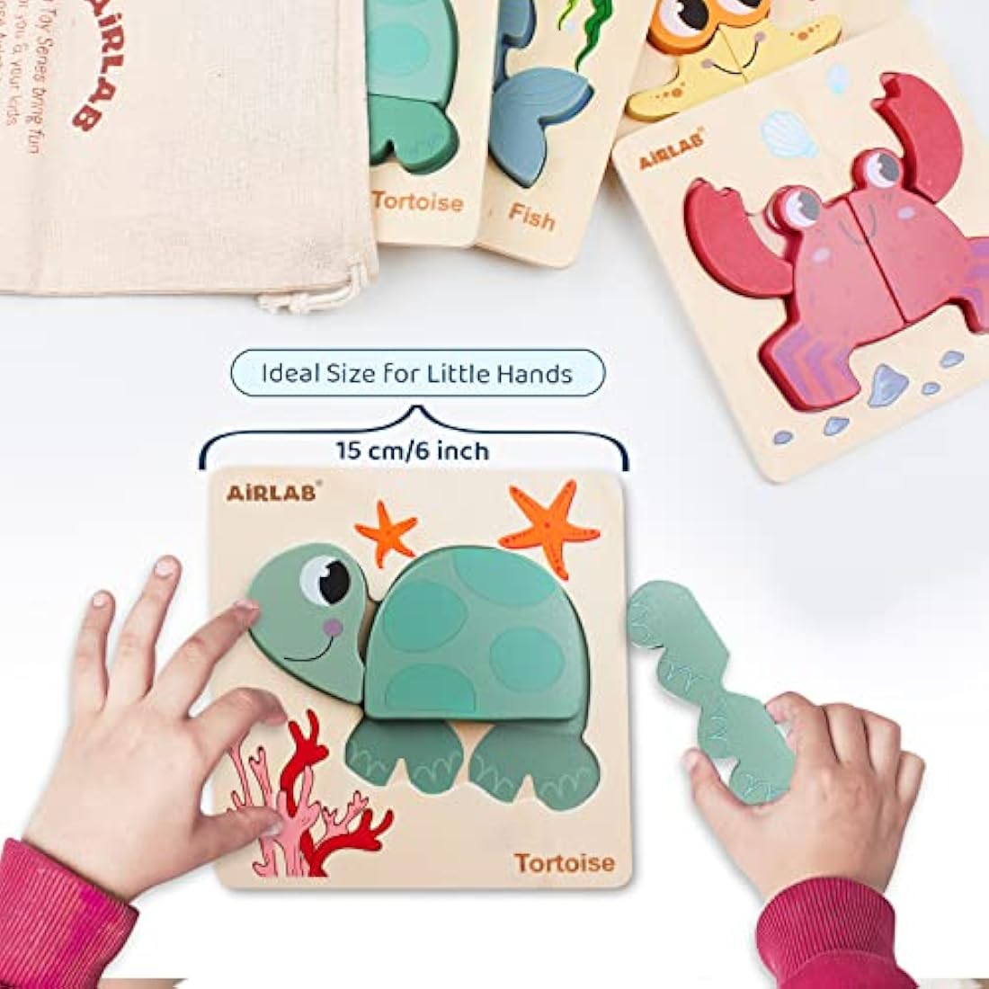 Airlab Montessori Wooden Jigsaw Puzzles – 4 Pack Ocean Sensory Toys