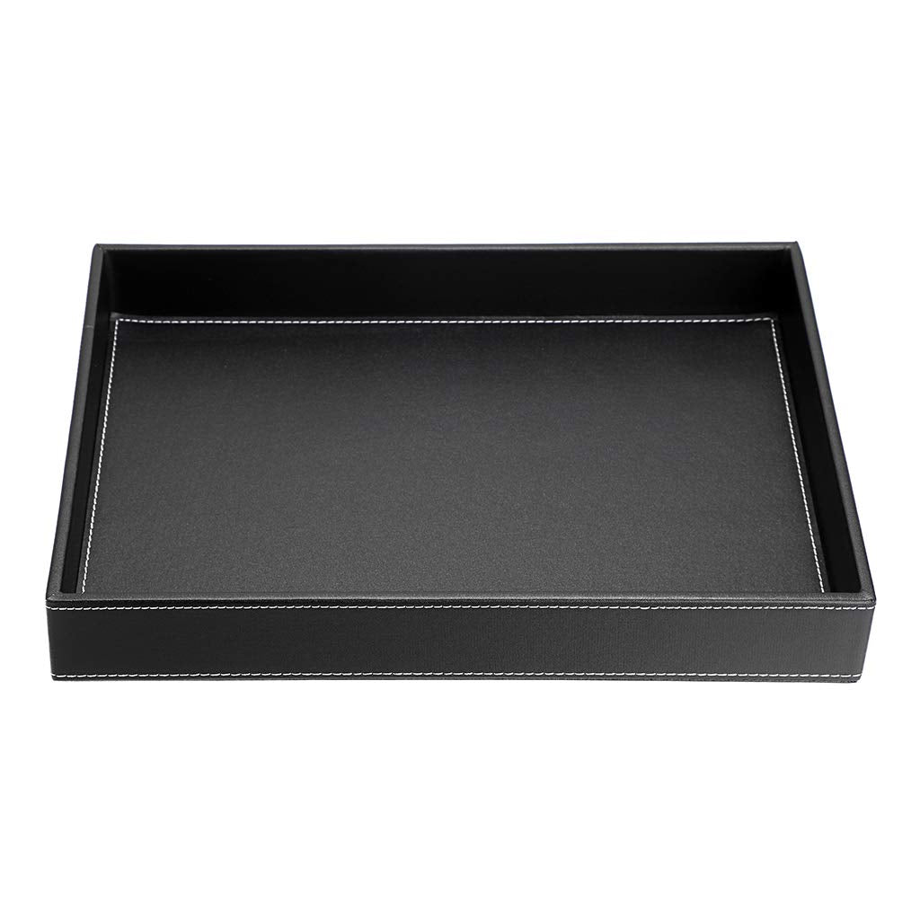 SUMNACON PU Leather Vanity Tray | Black Desktop Organizer for Bathroom