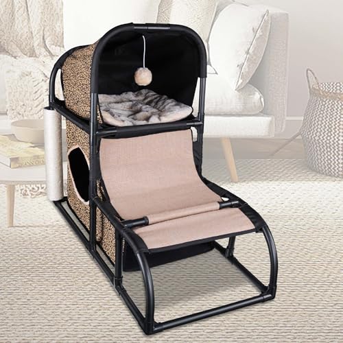 Goetland Modern Cat Condo – Medium Cat Tree with Scratching Post & Bed