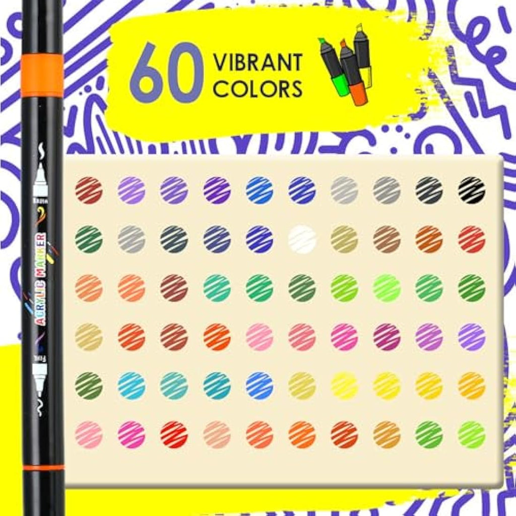 60 Colors Dual Tip Acrylic Paint Pens for Rock Painting