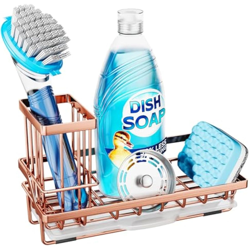 Consumest Kitchen Sink Caddy – 304 Stainless Steel Sponge Holder, Rose Gold