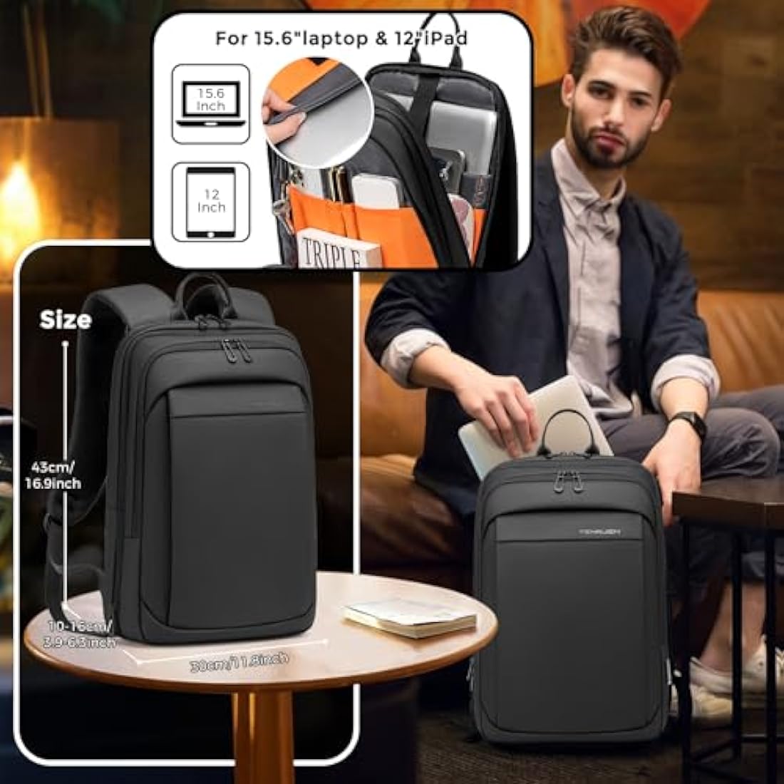 Fenruien Expandable Business Laptop Backpack | 15.6 Inch Water-Resistant
