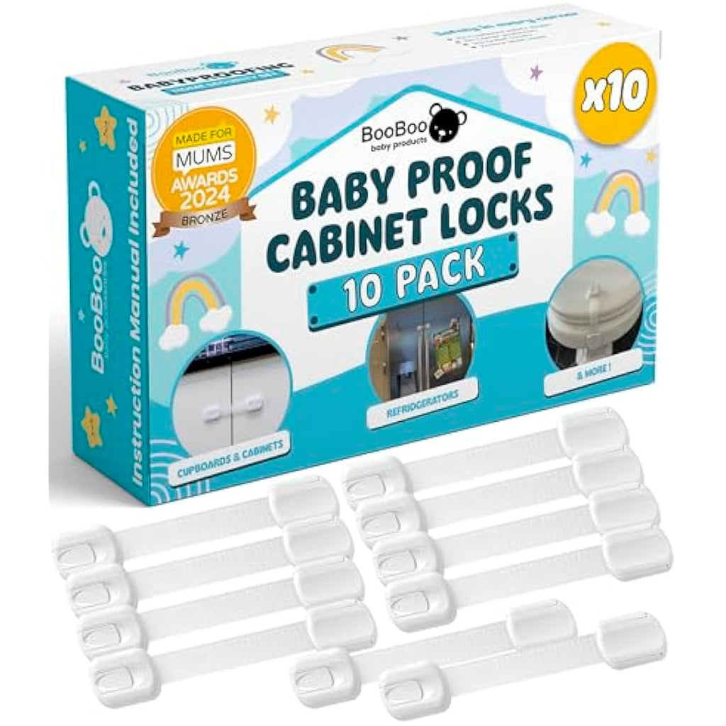 BooBoo 10 Pack Child Proof Cabinet Locks – Adjustable Baby Safety Straps