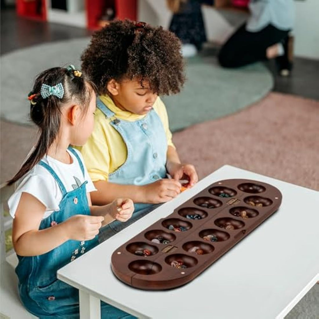Jolof Store Wooden Mancala Set | Foldable Board with Natural Gemstones