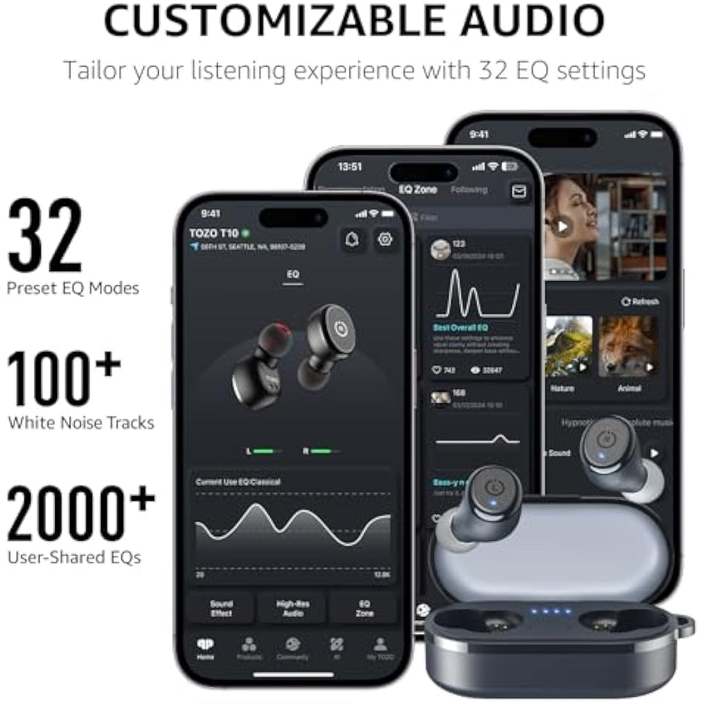 TOZO T10 Wireless Earbuds – IPX8 Waterproof Bluetooth 5.3 Headphones