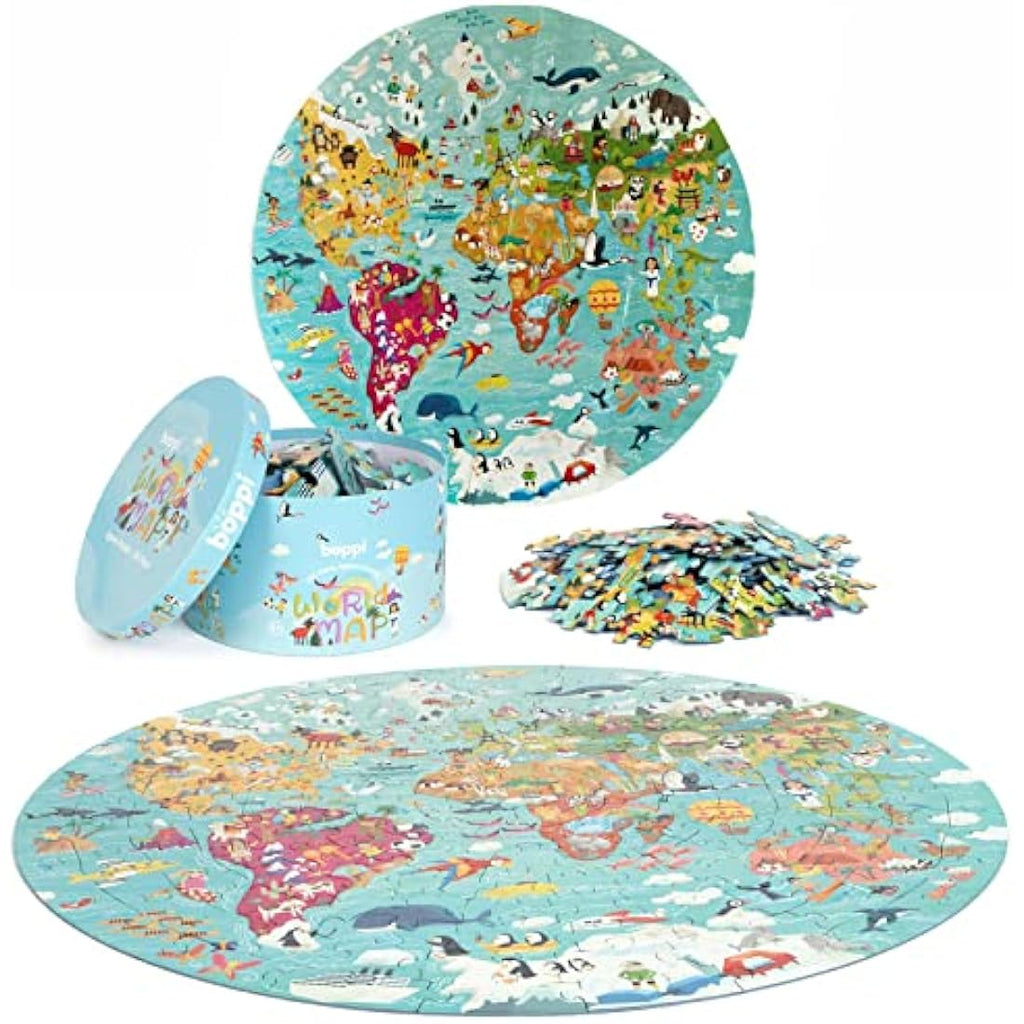 Boppi World Map 150 Piece Round Jigsaw Puzzle for Kids Aged 5-8
