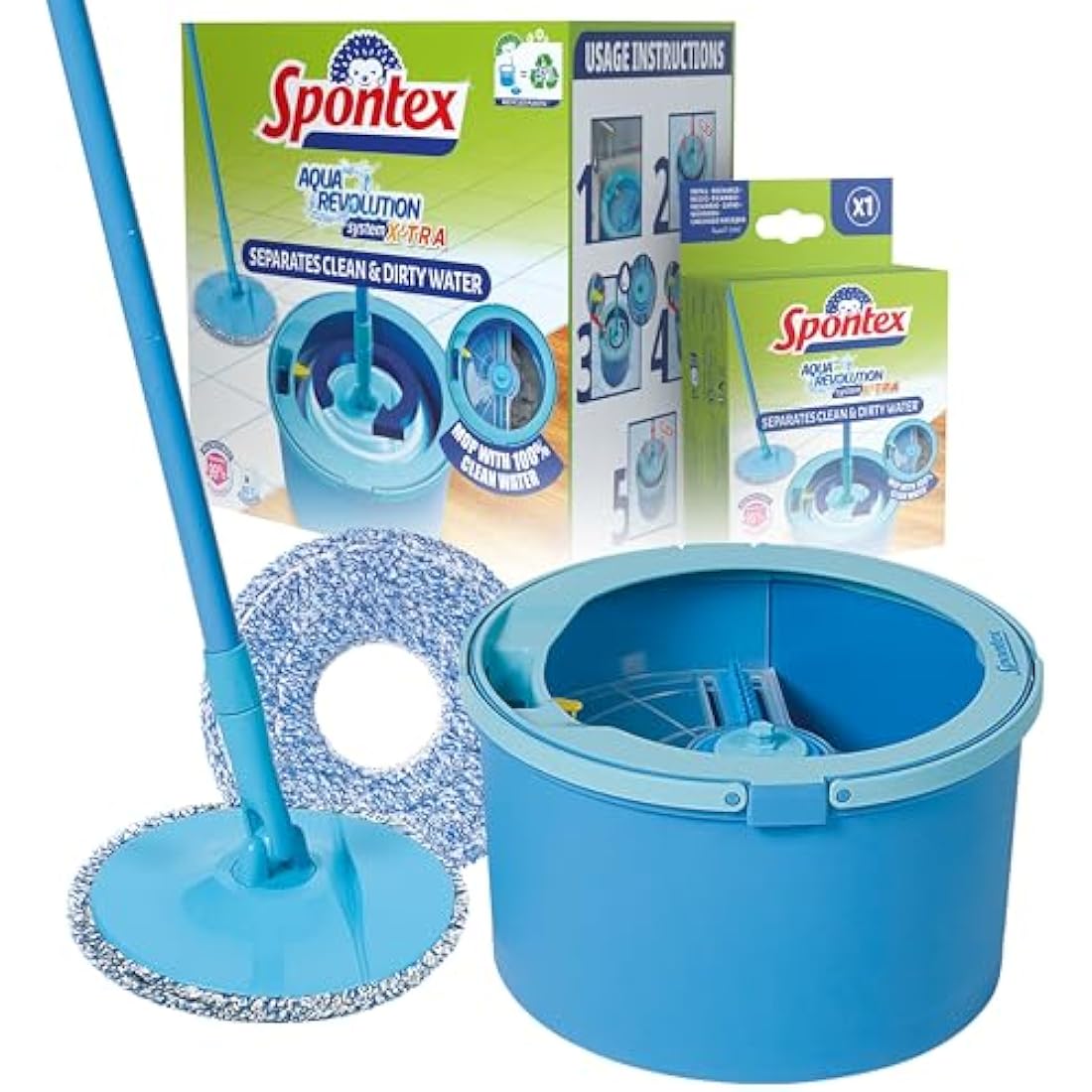 Spontex Aqua Revolution System X'tra Spin Mop & Bucket Set with 2 Refills