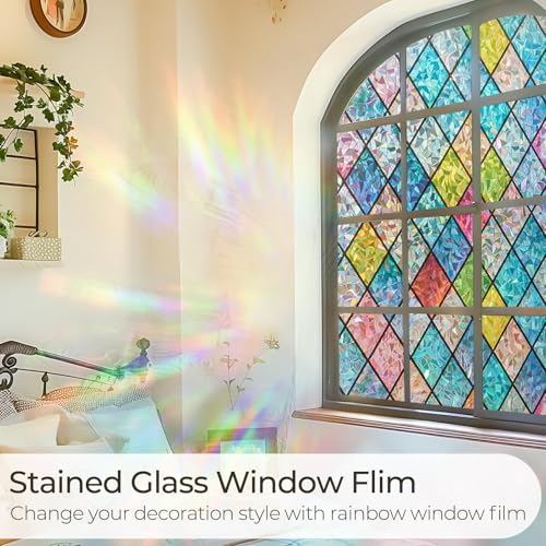 Beautysaid Rainbow Privacy Window Film | Stained Glass Static Cling