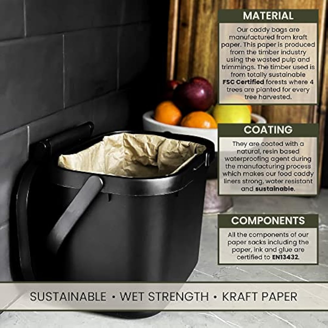 A&M Natural Living 10L Paper Food Waste Caddy Liners - 150 Compostable Bags