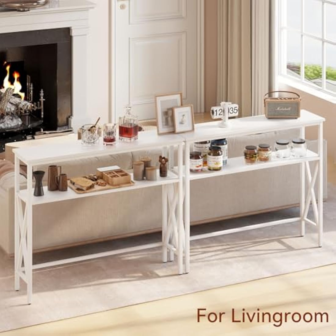 YMYNY Industrial Console Table – Narrow Entryway Sofa Table with Shelves