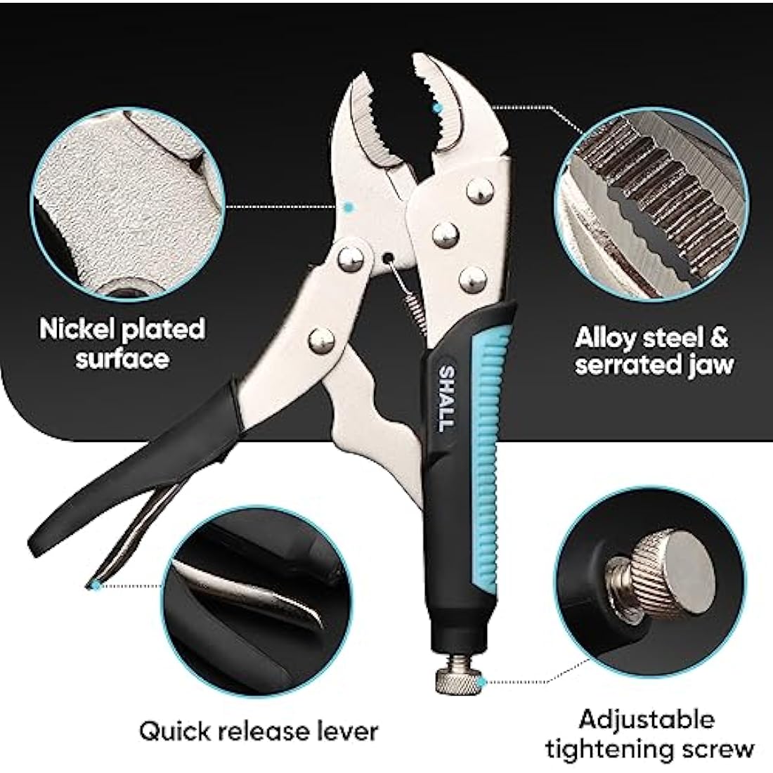 Shall 6-Piece Locking Pliers Set | Curved & Long Nose with Roll Up Pouch