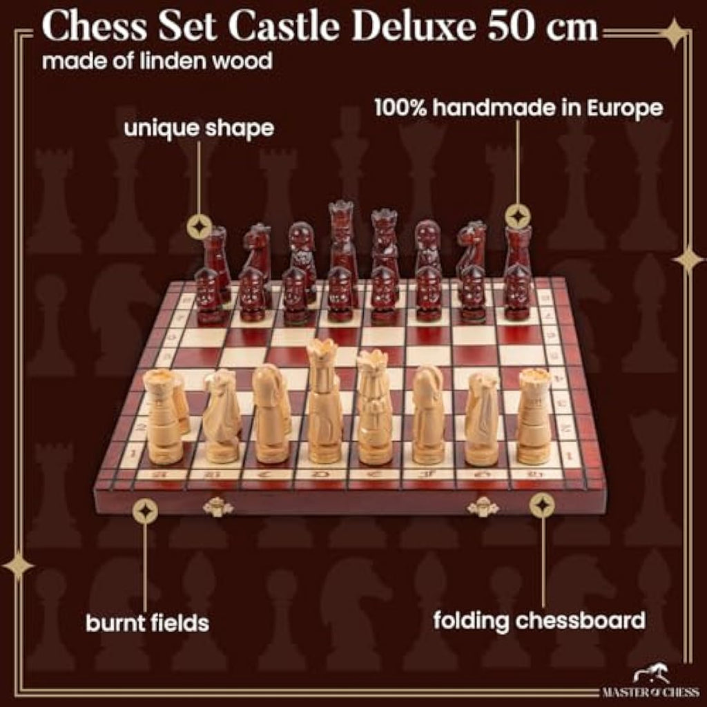 Castle Deluxe Wooden Chess Set – Handmade 20 Inch Board