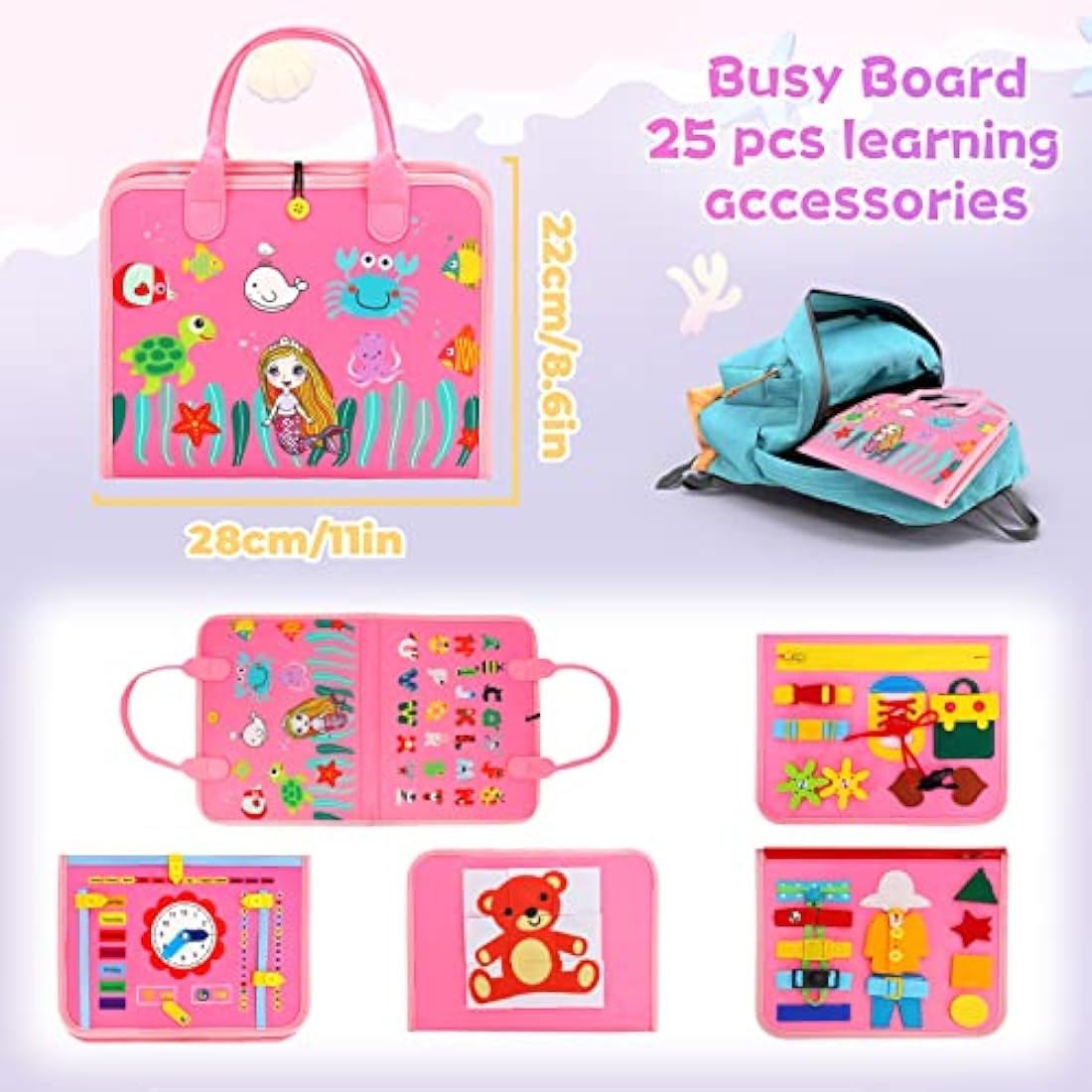 Montessori Busy Board - Sensory Travel Toy for Toddlers 1-3