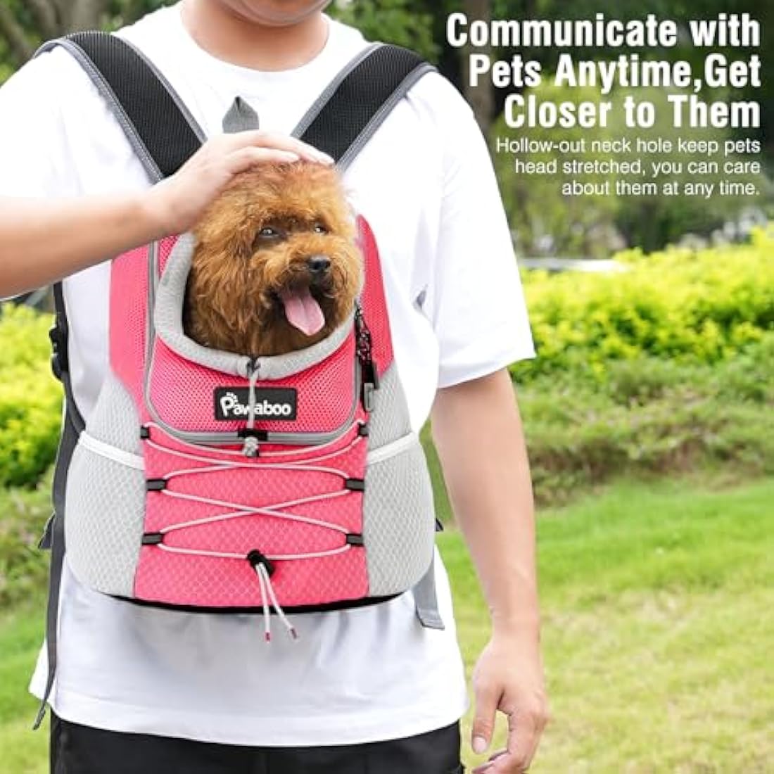 Pawaboo Pet Dog Carrier Backpack | Breathable Front Travel Bag - Pink, M