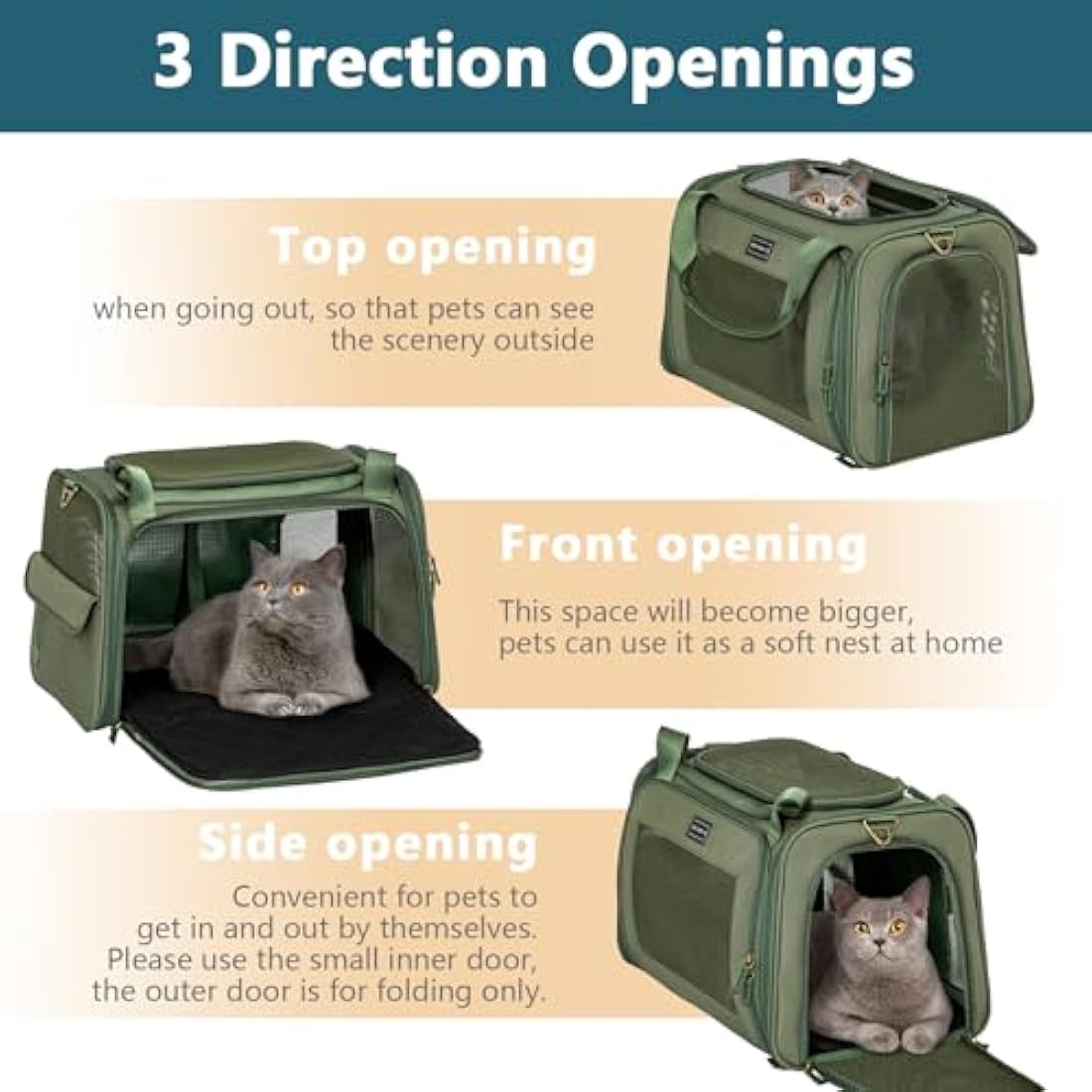 Petsfit Soft-Sided Dog Carrier – Expandable Travel Bag, Olive Green