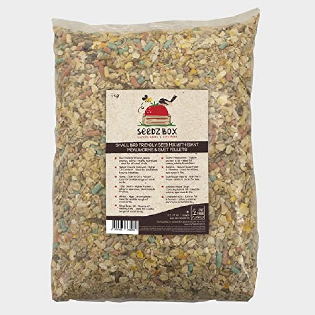SeedzBox Wild Bird Food Seed Mix with Suet Pellets & Mealworms - 5kg