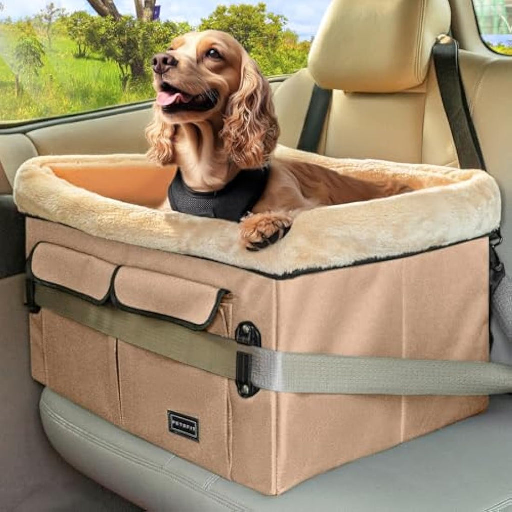 Petsfit Dog Car Seat - Medium Booster Seat with Washable Pad, Khaki