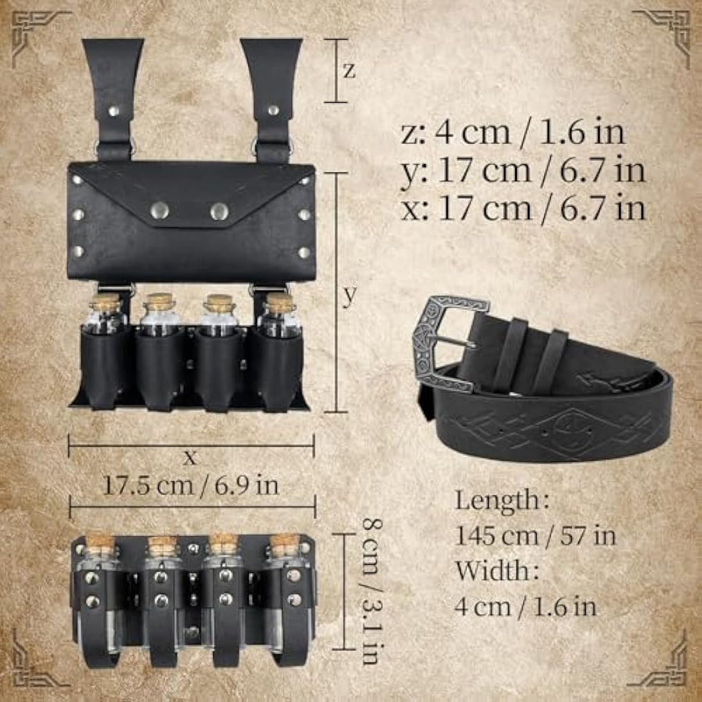 EpicCos Medieval Alchemy Belt with Potion Bottles | PU Leather Viking Pouch