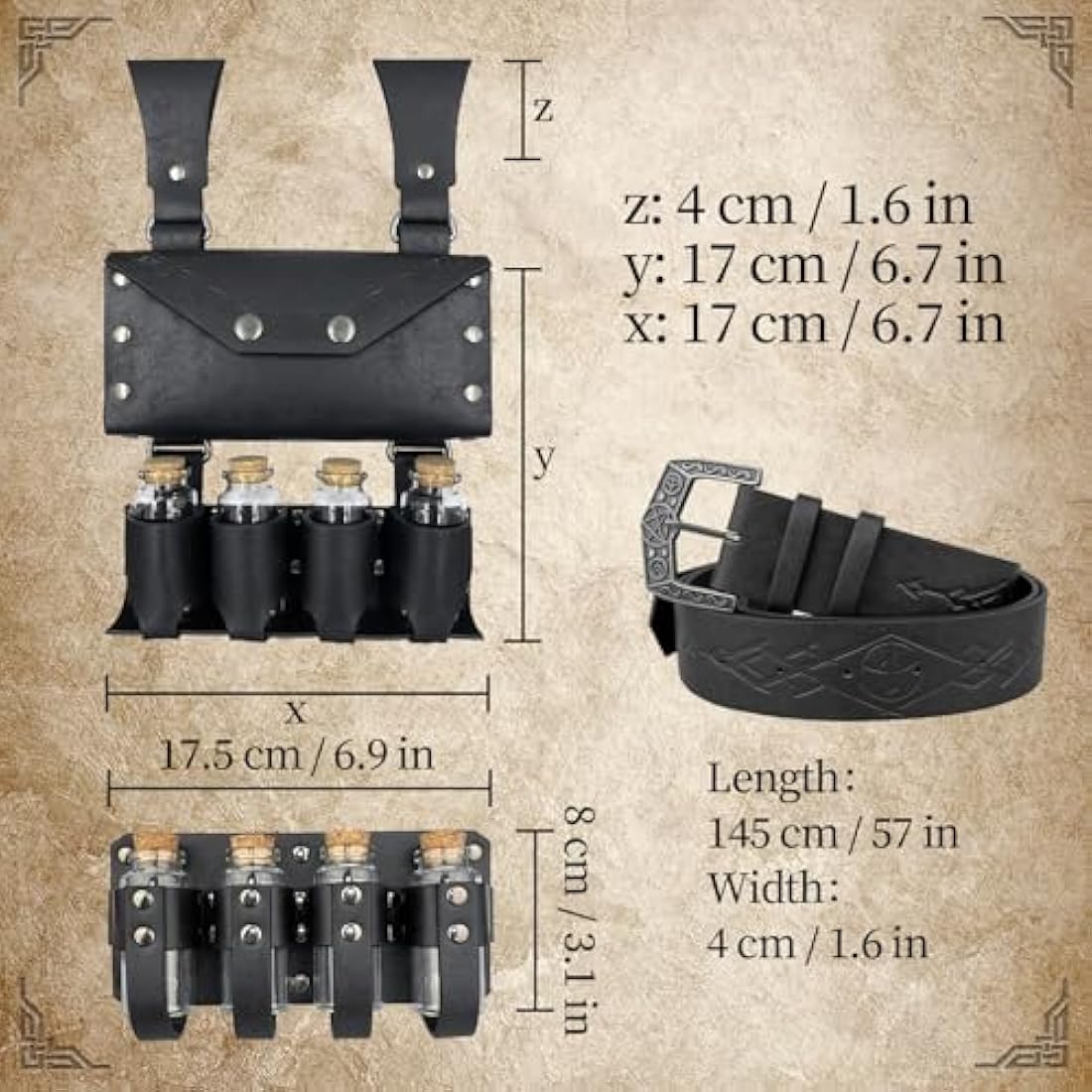 EpicCos Medieval Alchemy Belt with Potion Bottles | PU Leather Viking Pouch
