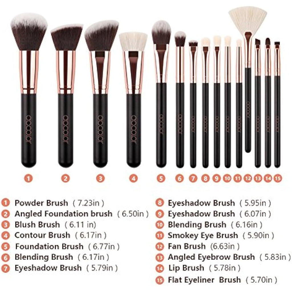 Docolor 15Pcs Professional Makeup Brush Set with Travel Bag – Rose Gold