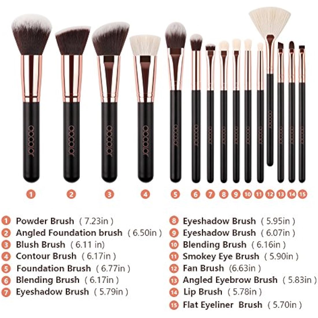 Docolor 15Pcs Professional Makeup Brush Set with Travel Bag – Rose Gold