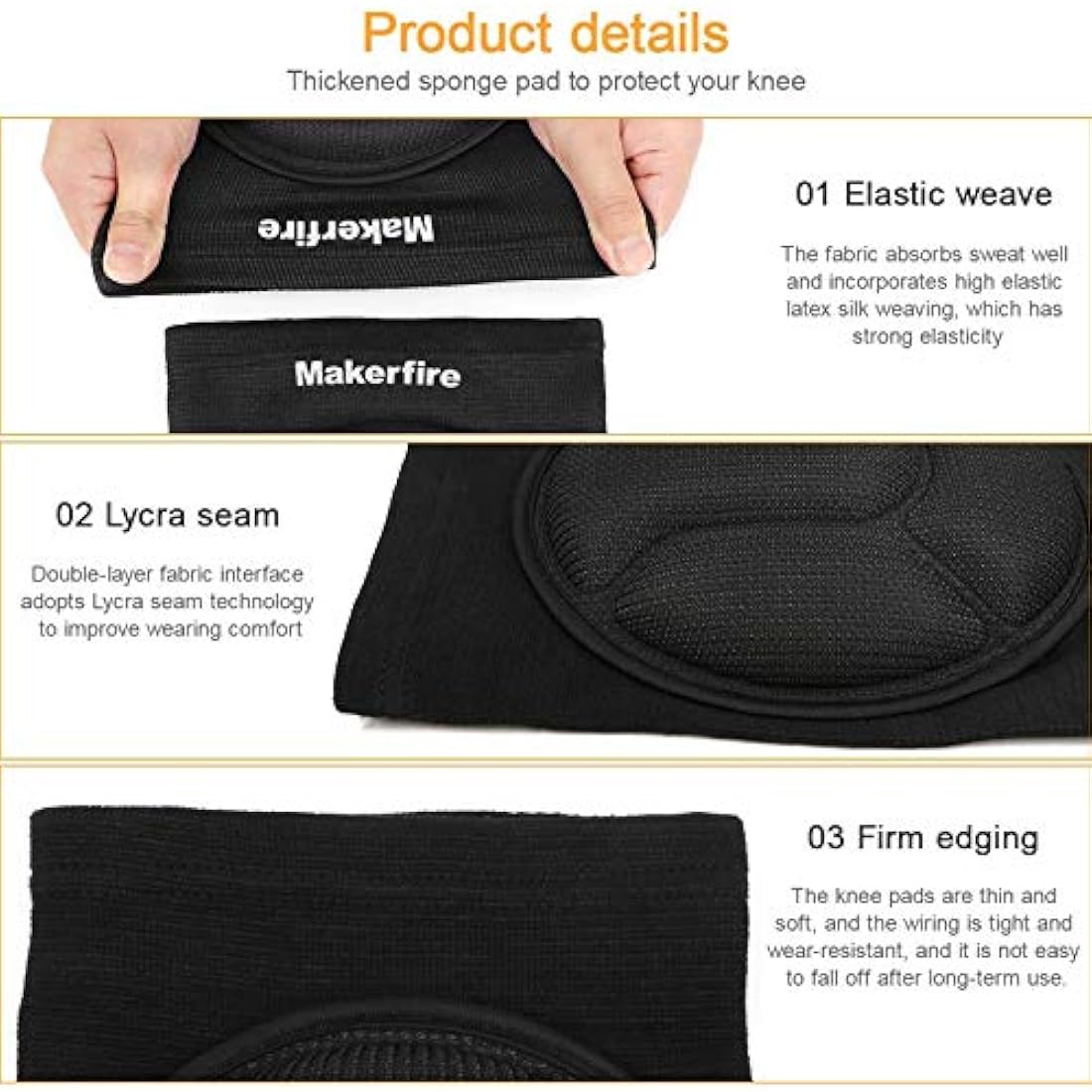 Makerfire Padded Knee Sleeves – Thick Sponge Anti-Slip Support (L)