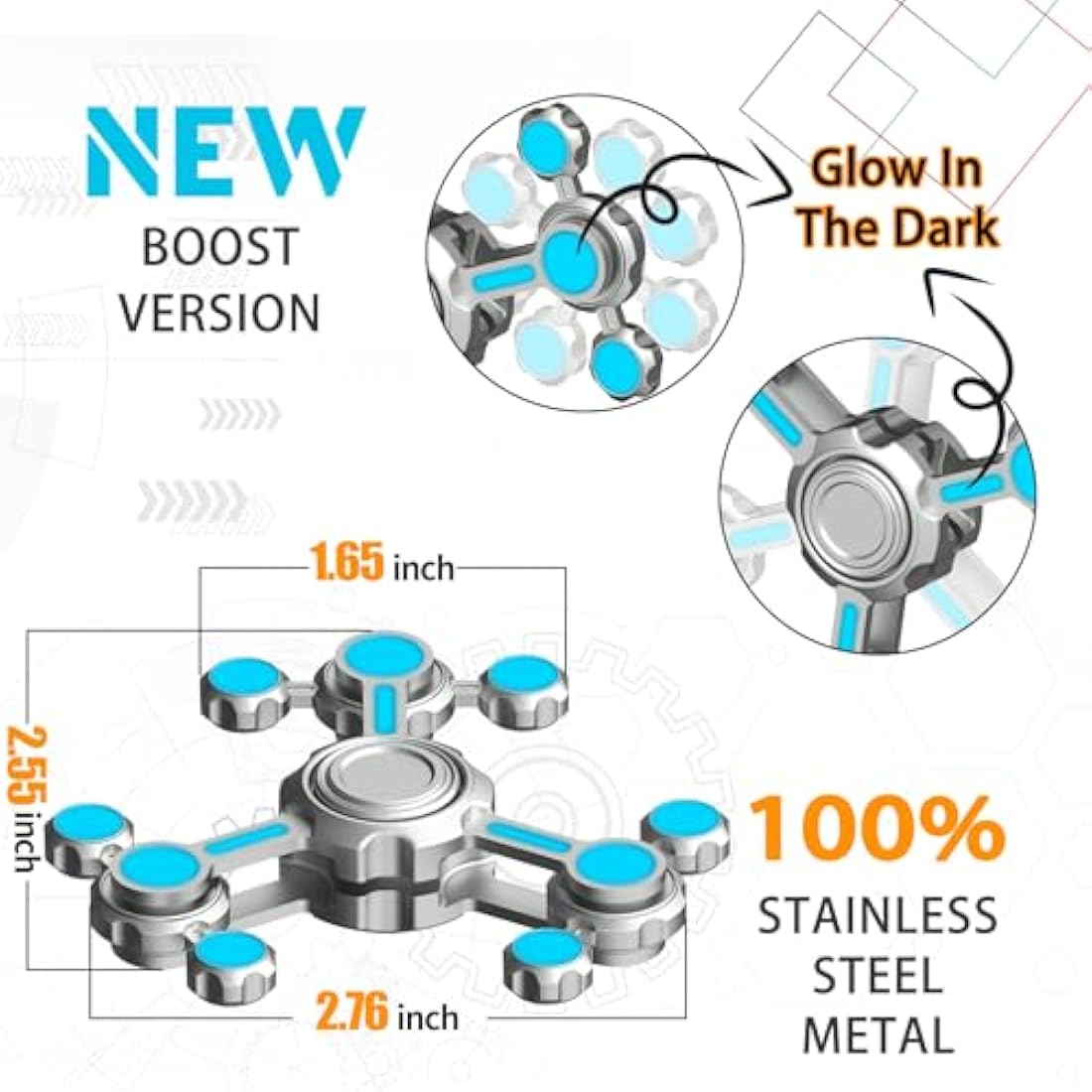 Jolof Store Metal Gear Fidget Spinner – Glow in the Dark Desk Toy